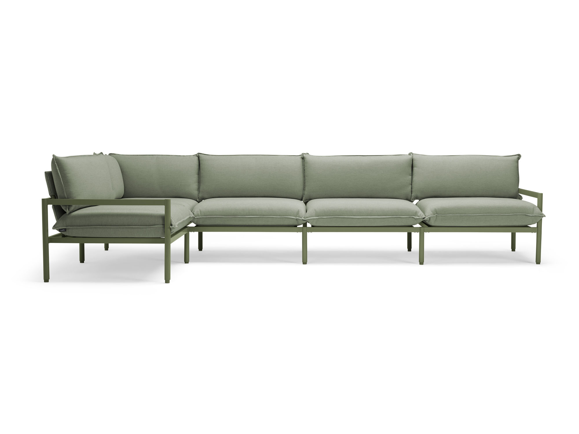 Front view of green 5-piece outdoor sectional sofa